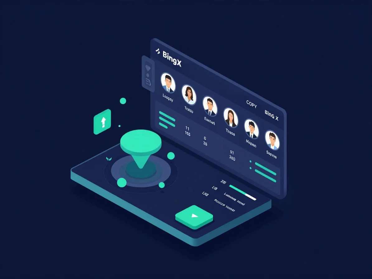 Isometric vector illustration of BingX social trading interface,