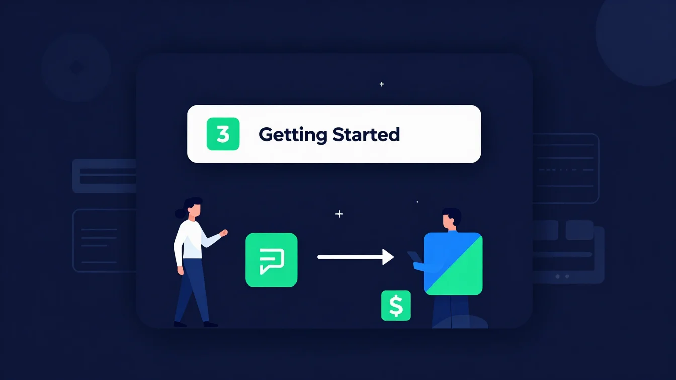 Clean vector illustration of a simplified exchange UI with a prom