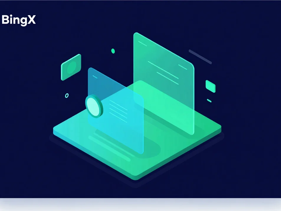 Clean isometric vector illustration of BingX exchange UI, deep na