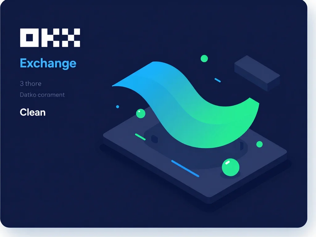 Clean isometric vector illustration of OKX exchange UI, deep navy